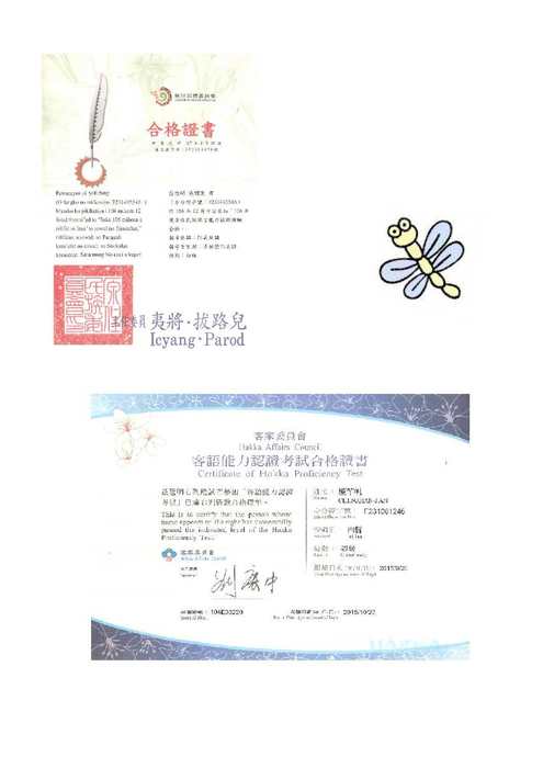 100學年度至106學年度本土語言考試合格證書