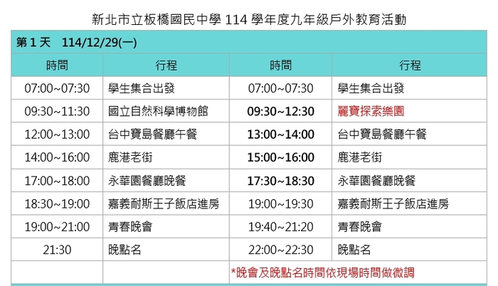 【九年級畢業旅行】行程異動說明圖片